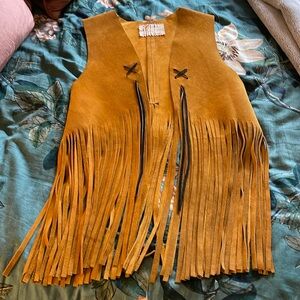 Vintage Western Leather Suede Fringe Vest